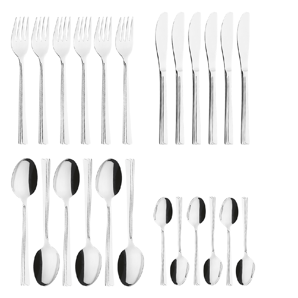 24-teiliges Besteck SABINE aus Edelstahl 18/0, poliert. Messer aus Klingenstahl.