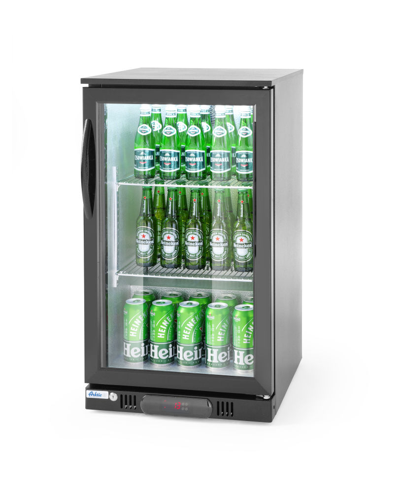 Bar-Kühlschrank eintürig 118 L. Pulverbeschichtetes Gehäuse, Aluminiumkammer, verschließbare Kunststofftüre