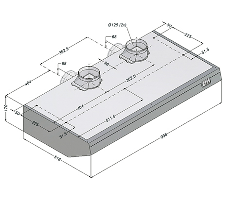 Bartscher Novy Dunstabzugshaube, B1000, CNS | Ein-/Ausschalter: Ja | Maße: 100 x 52 x 170 cm. Gewicht: 21,1 kg