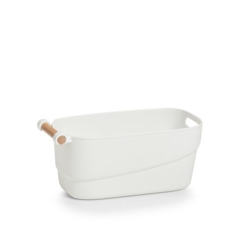 Aufbewahrungskorb, Kunststoff/Holz, weiß. Länge: 270 mm. Breite: 145 mm. Höhe: 120 mm