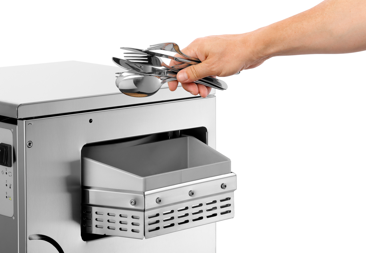 Bartscher Besteckpoliermaschine 1500/17 |Maximale Leistung: 1.500 Besteckteile pro Stunde| Maße: 51 x 48 x 36,5 cm. Gewicht: 25,6 kg