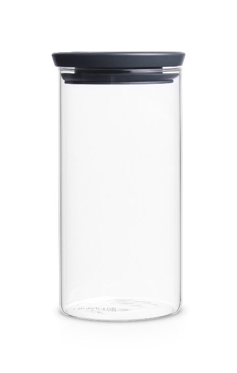 Brabantia stapelbarer Glasbehälter TOKIO, Inhalt: 1,1 Liter, Farbe Deckel: dunkelgrau, Höhe: 20,2 cm, Durchmesser: 10,5 cm.