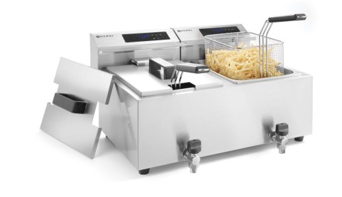 Friteuse Mastercook digital - mit Ablasshahn, 2 x 8 Liter.