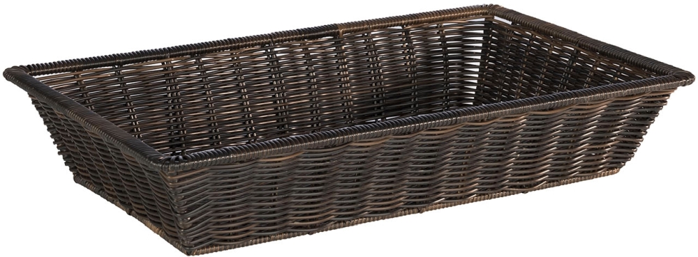 GN 1/1 Korb -SUPERSTRONG- 53 x 32,5 cm, H: 10 cm Polypropylen, schwarz / braun mit Edelstahldraht im Rand