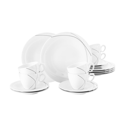 Seltmann Kaffeeservice 18-teilig T, rund mit Relief, Form: Trio, weiss1381 Highline, hohe Kantenschlagfestigkeit, Made in Germany