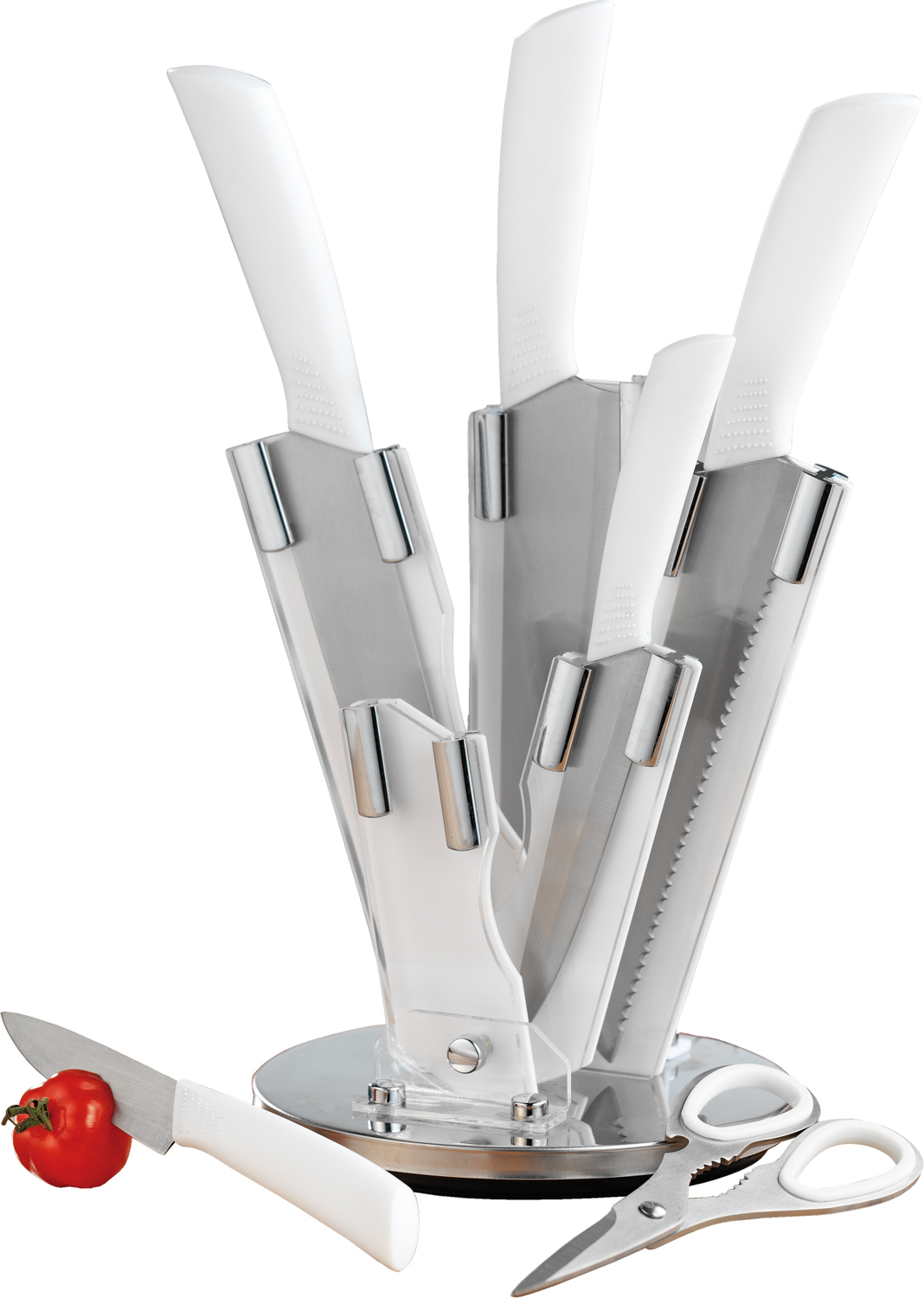 7-tlg. Messerset ATLANTIS Klingen aus Spezialstahl, weiße Kunststoffgriffe.