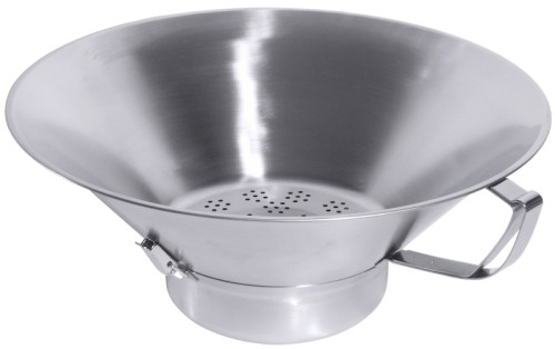 Pommes Frites Abtropfschüssel ganz aus Edelstahl, seidenmatt poliert, mit Handgriff, Sammelbehälter abnehmbar, 4 mm Perforation