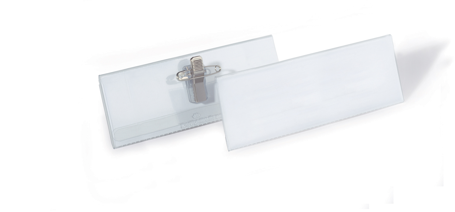 Durable Namensschilder-Set mit Kombiklemme Maße: 46mm x 105mm , transparent