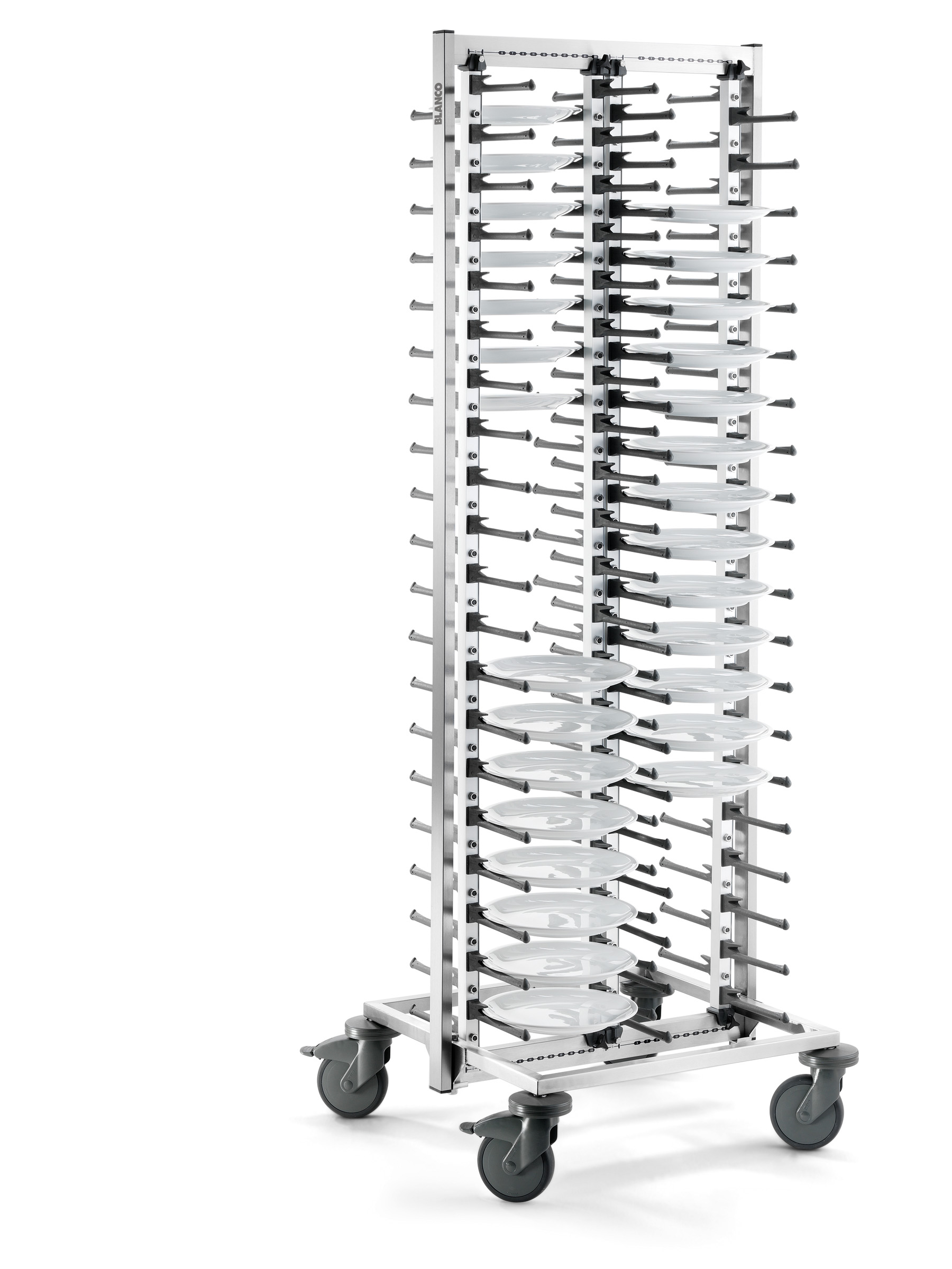 BLANCO Teller-Stapelsystem, fahrbar, für max. 80 Teller, 4 Lenkrollen aus Kunststoff Ø 125 mm, davon 2 mit Feststeller, aus hochwertigem,