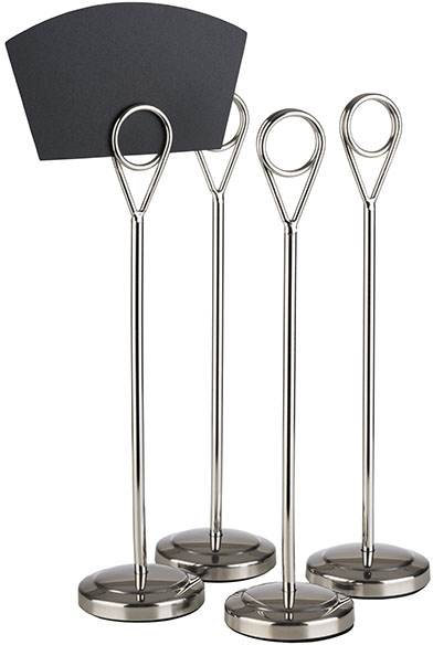 Kartenhalter, 4er Set Ø 5 cm, H: 20,5 cm Edelstahl, hochglanzpoliert inklusive 20 schwarzen Beschriftungskarten aus