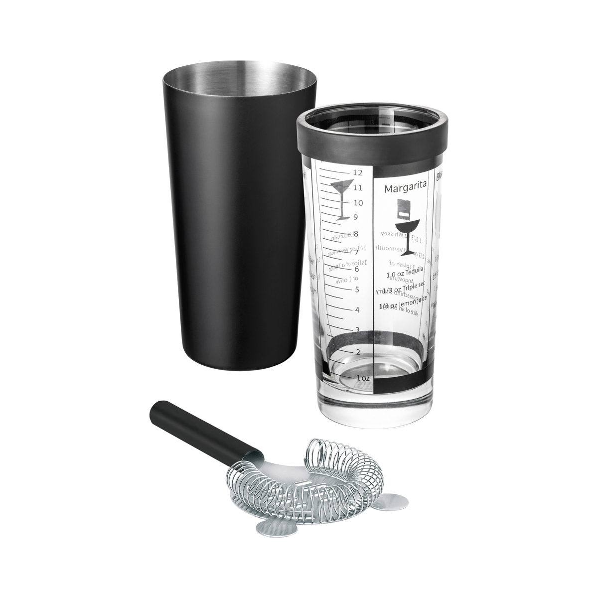 Boston Shaker Set -LOUNGE- Black. Material: Edelstahl matt & pulverbeschichtet, Glas klar. Von Blomus.