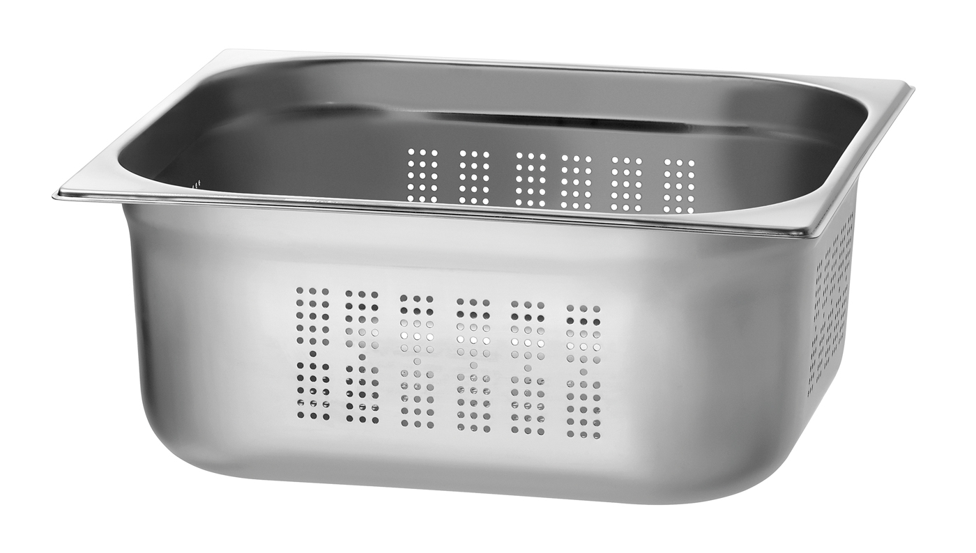 Bartscher GN-Behälter, 2/3, T150, gelocht |Ausführung: Mit Perforation (gelocht) | Maße:35,4 x 32,5 x 15,0 cm. Gewicht: 1 kg