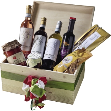 Präsentkorb Casetta Deliciosa gefüllt Holz braun