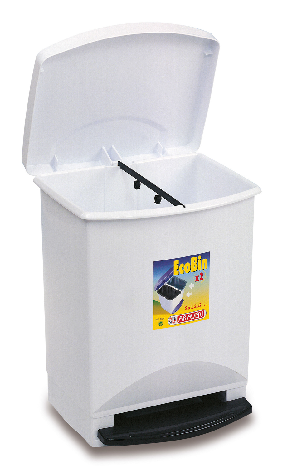 ARAVEN Abfalleimer mit Pedal in den Abmessungen 310x335x420mm mit 25 Liter Füllvermögen, weiß