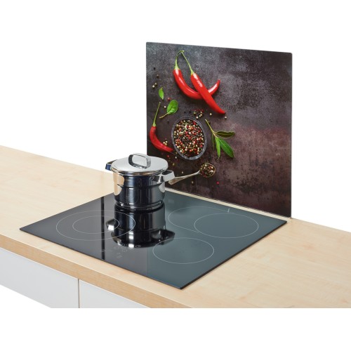 Herdblende-/Abdeckplatte, Glas, 56x50 cm. Dekor. Funktionalität trifft auf modernes Design. Unsere Herdblende-/Abdeckplatte aus