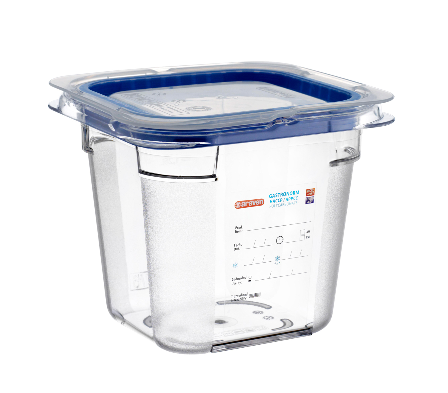 ARAVEN luftdichter Polycarbonat Behälter GN 1/6 150mm Höhe und 1,9 Liter Fassungsvermögen mit Deckel, durchsichtig