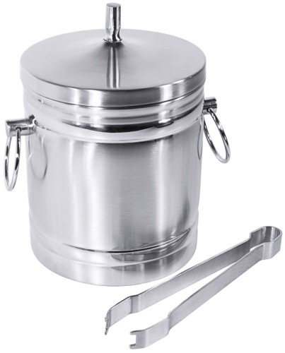 Eiseimer doppelwandig, vierteilig, ganz aus Edelstahl 18/10, seidenmatt poliert, mit Deckel, perforiertem Einsatz und Eiszange,