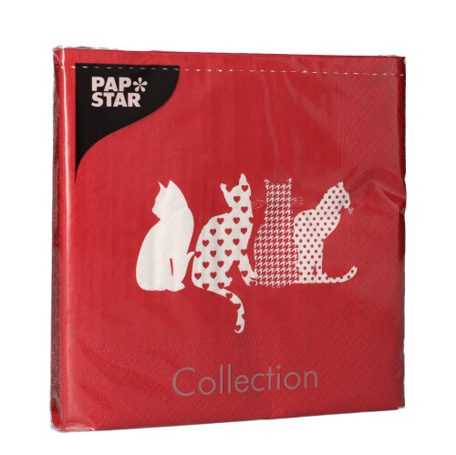 20 Servietten, 3-lagig 1/4-Falz 33 cm x 33 cm rot "Cats" von PAPSTAR