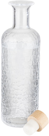 Glaskaraffe -WABE- Ø 8 cm, H: 28 cm, 0,8 Liter Glas, Buchenholz, Silikon spülmaschinengeeignet zerbrechlich Farbe: Transparent