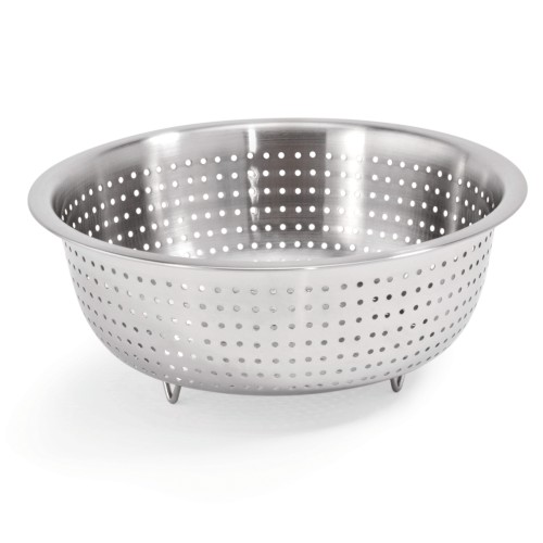 Seiher, Perforierung Ø 3 mm. Material: Chromnickelstahl. Durchmesser: 40 cm. Maße: Höhe: 145 mm