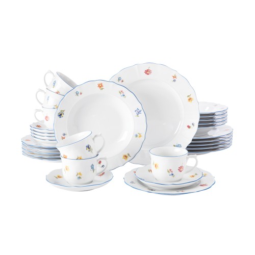 Seltmann Kombiservice 30-teilig A, rund mit Relief, Form: Sonate, weiss4032 Nostalgie, hohe Kantenschlagfestigkeit, Made in Germany