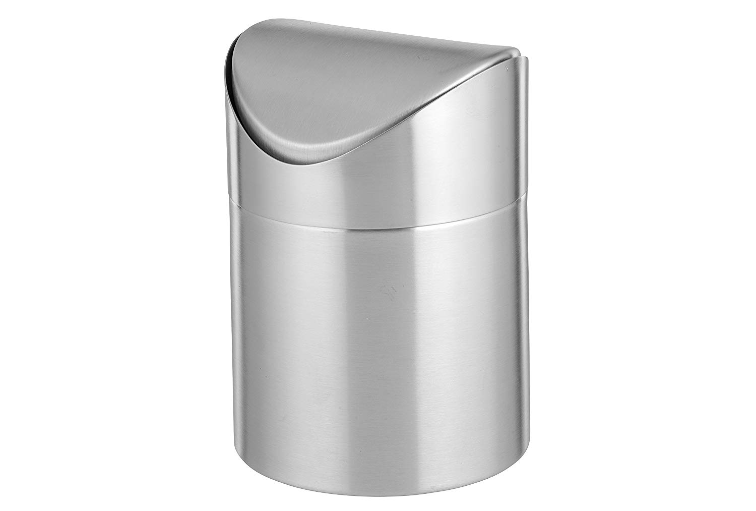 Tischabfallbehälter SWING mit Schwingdeckel, Material: Edelstahl 18/10, matt und gebürstet, Höhe: 165 mm, Durchmesser: 120 mm,