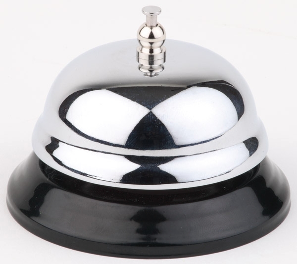 Rezeptionsglocke Ø 10 cm, H: 6,5 cm hochglanz verchromt schwarzer Metallfuß Farbe: Schwarz