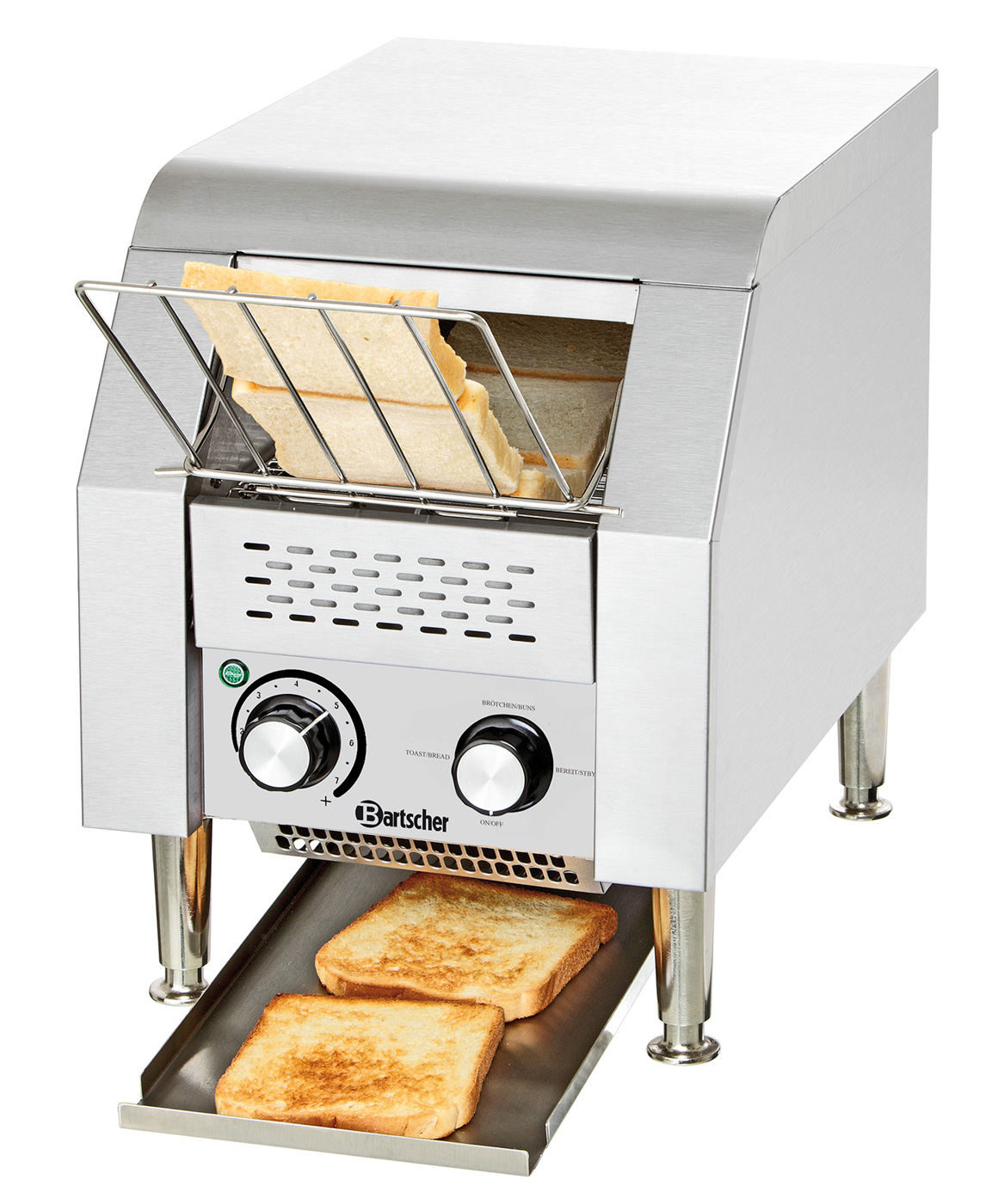 Bartscher Durchlauftoaster "Mini" | MaßeZufuhröffnung: B 185 x H 85 mm | Maße: 28,5 x 42x 39,0 cm. Gewicht: 13,5 kg