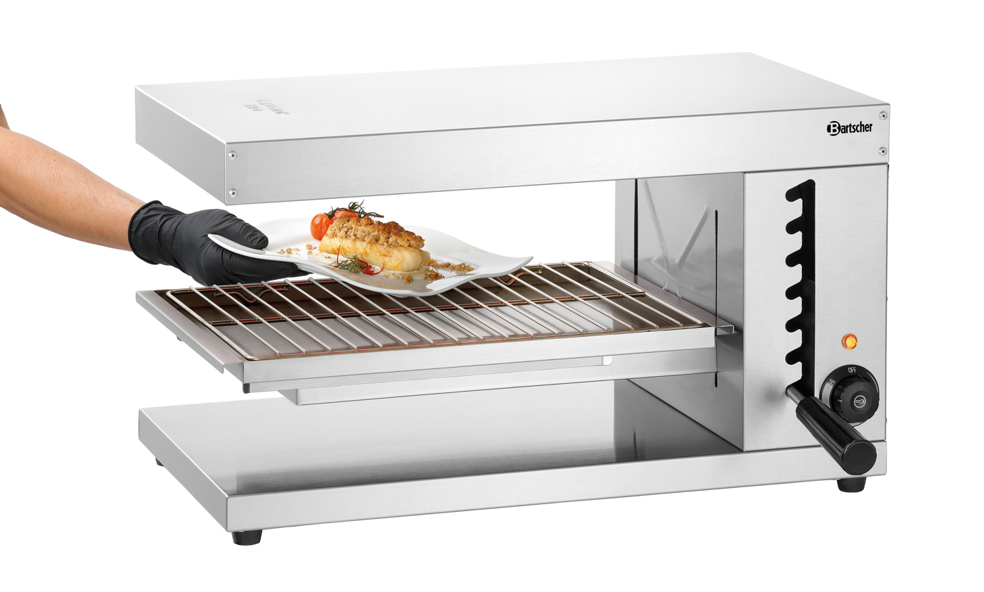 Bartscher Salamander 400-1Z-P |Fettauffangbehälter: Ja | Maße: 62 x 50 x 36,2 cm.Gewicht: 14,2 kg