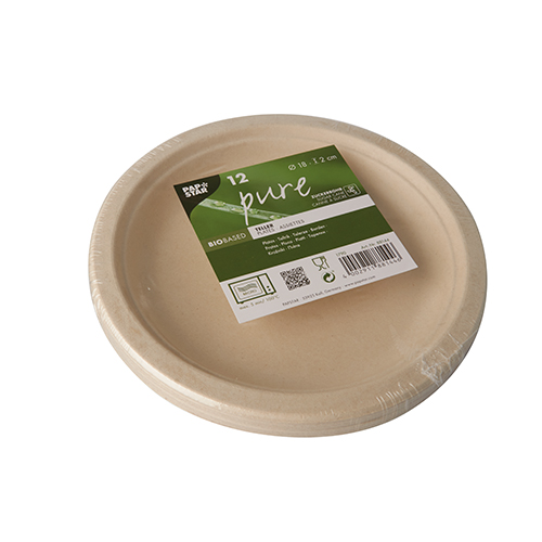 PAPSTAR 12 Teller, Zuckerrohr "pure" ungeteilt Ø 18 cm · 2 cm natur