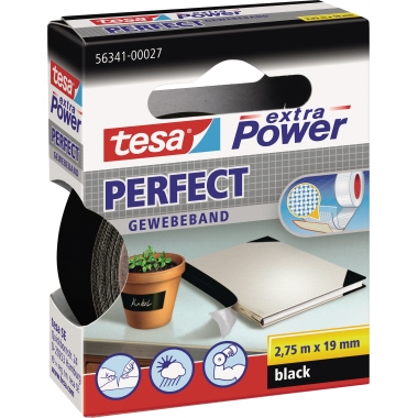 tesa® Gewebeband extra Power® Perfect Innenbereich, Außenbereich 38 mm x 2,75 m (B x L) schwarz