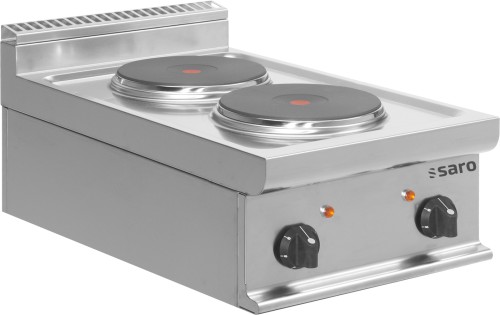 SARO Elektroherd Tisch Modell E7/CUET2BB Made in Europe - Material: (Gehäuse) Edelstahl - 2 Elektrokochplatten aus Gusseisen: 2 x 2,6 kW -