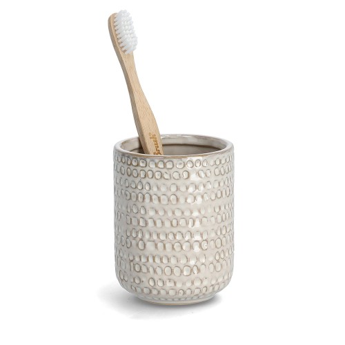 Zahnputzbecher "Natural Structure", Steingut, / Maße: Ø 7,5x9,5 cm, beige