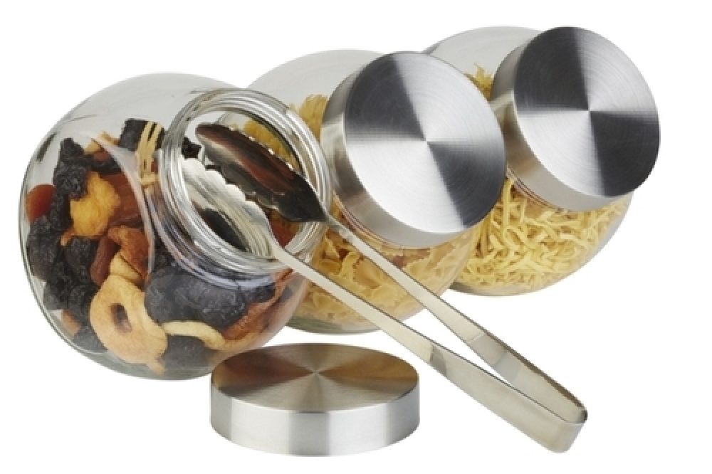 APS Glasdose mit Edelstahl-Schraubdeckel, Inhalt: 1 Liter, Maße: 12,5 x 19 x 18 cm, stehend oder liegend verwendbar