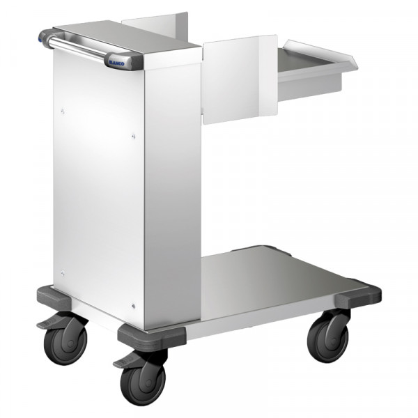 BLANCO Tablettspender aus rostfreiem Edelstahl, 4 Lenkrollen Ø 125 mm, davon 2 mit Feststeller, offene Ausführung mit seitlichen