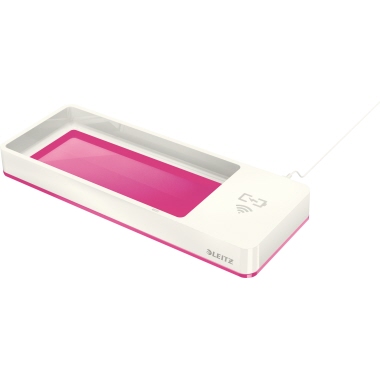 Leitz Stiftschale WOW 26,6 x 2,8 x 10,1 cm (B x H x T) inkl. Qi- Induktionsladegerät Polystyrol pink metallic/weiß 1 Fach