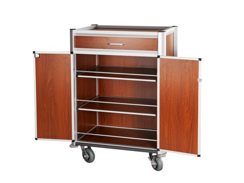 Minibarversorgungswagen. helle Kantenprofile und dunkle Holzoptik. Kantenprofile aus