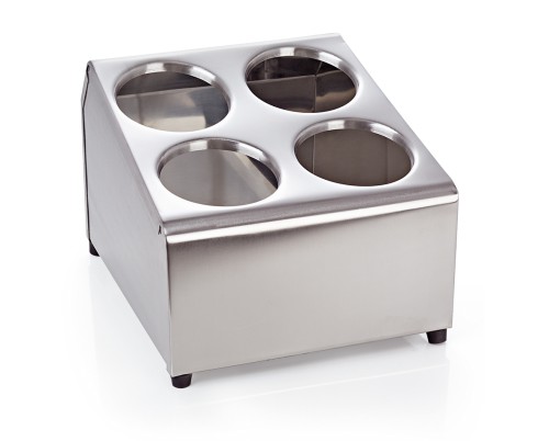 Besteckbehälter. für 4 Besteckköcher. Chromnickelstahl. mit rutschhemmenden Füßen. Höhe