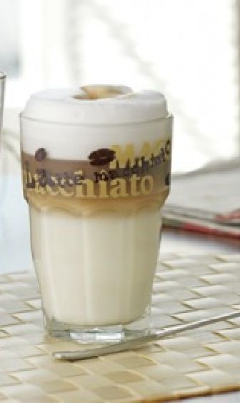Latte Macchiato-Glas HOURS, Inhalt: 0,37 Liter, Höhe: 120 mm, Durchmesser: 83 mm, stapelbar, gehärtet, für Heißgetränke, mit Druck.