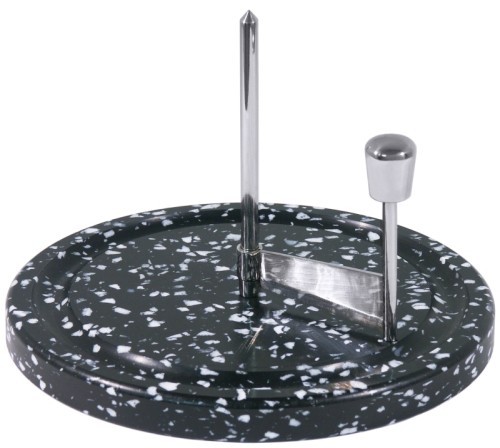 Mönchkäsehobel aus hochdichtem grob schwarz-weiß marmorisiertem Polypropylen, Hobel ganz aus Edelstahl 18/0, daher hygienisch,