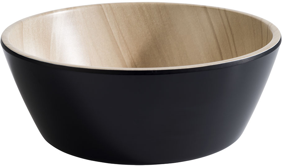 Schale -FRIDA- Ø 15 cm, H: 5,5 cm Melamin innen: Holzoptik außen: schwarz 0,44 Liter spülmaschinengeeignet stapelbar nicht