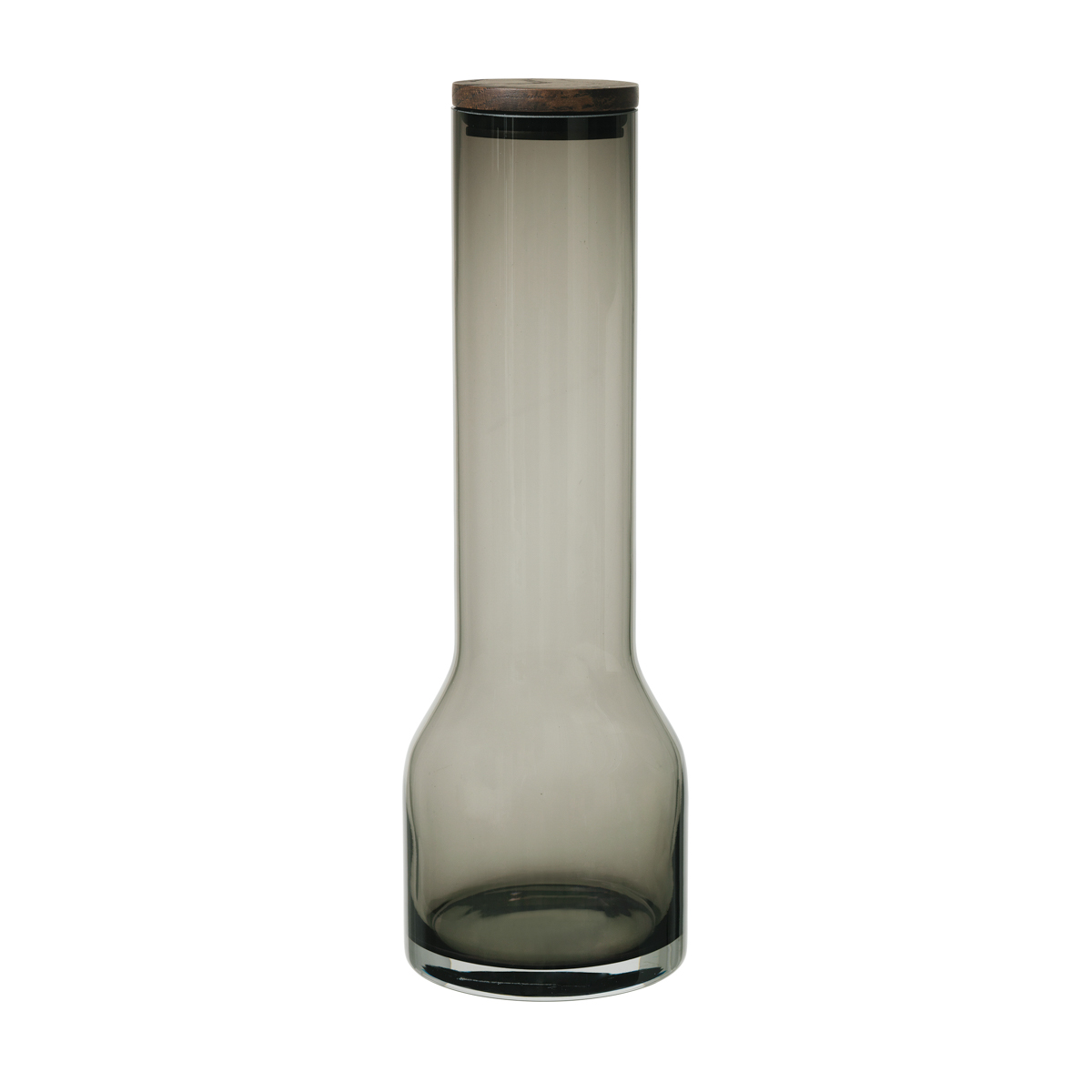Wasserkaraffe -LUNGO- Smoke 1100 ml, Ø 10. Material: Glas farbig, Eiche, Silikon. Von Blomus.