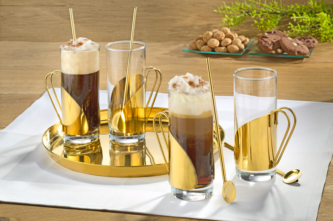 9-tlg. Irish Coffee Set GALWAY, mit goldener PVD-Beschichtung.