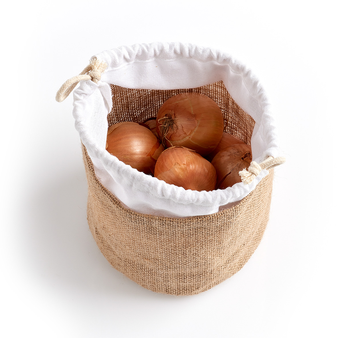 Aufbewahrungsbeutel, Jute; Baumwolle, Ø16x16 cm. Farbe: natur. Dieser Aufbewahrungsbeutel ist ein kleines Multitalent! Lebensmittel wie Kartoffeln