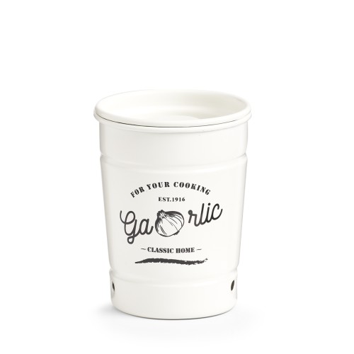 Vorratsdose, Metall, Ø7,4-9,3x12 cm. Farbe: weiß Knoblauch sorgt bei vielen Speisen für das gewisse Etwas und sollte in keinem Haushalt