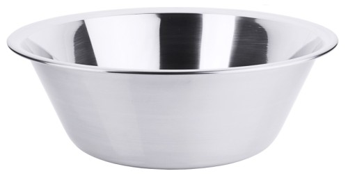Schüssel aus Edelstahl 18/10, hochglänzend poliert, gebördelter Rand, mittelschwere Qualität  Bodendurchmesser: 23 cm,