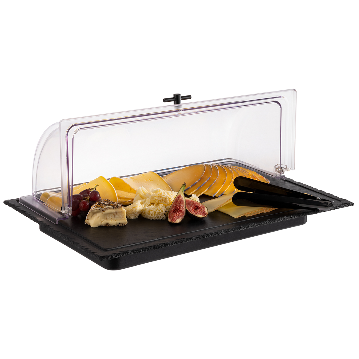 Kühlbox -SLATE-, 58 x 38 cm, H: 6,5 cm, Set bestehend aus: - Basis, Polystyrol, schwarz, -@ Naturschieferplatte, - 1 Kühlakku,