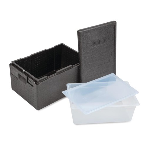 Cambro isolierter Toplader Lebensmitteltransportbehälter 43L mit 1/1 GN Behälter und Deckel. Bequeme Griffe ermöglichen