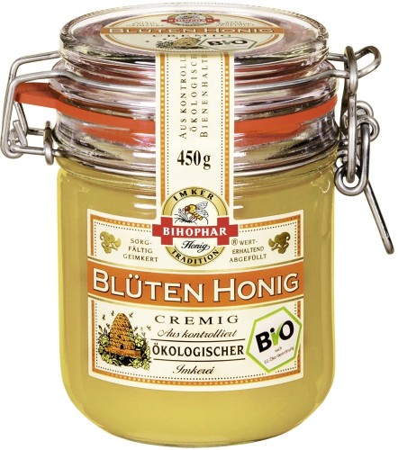 Bihophar Bio Blüten Honig cremig Bügelglas 450G