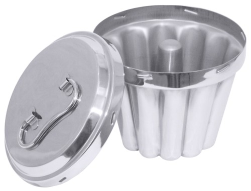 Puddingform mit Innenrohr, aus Edelstahl 18/10, glänzend poliert, mit Deckel, schwere Qualität   Durchmesser oben: 14 cm, Gesamthöhe: